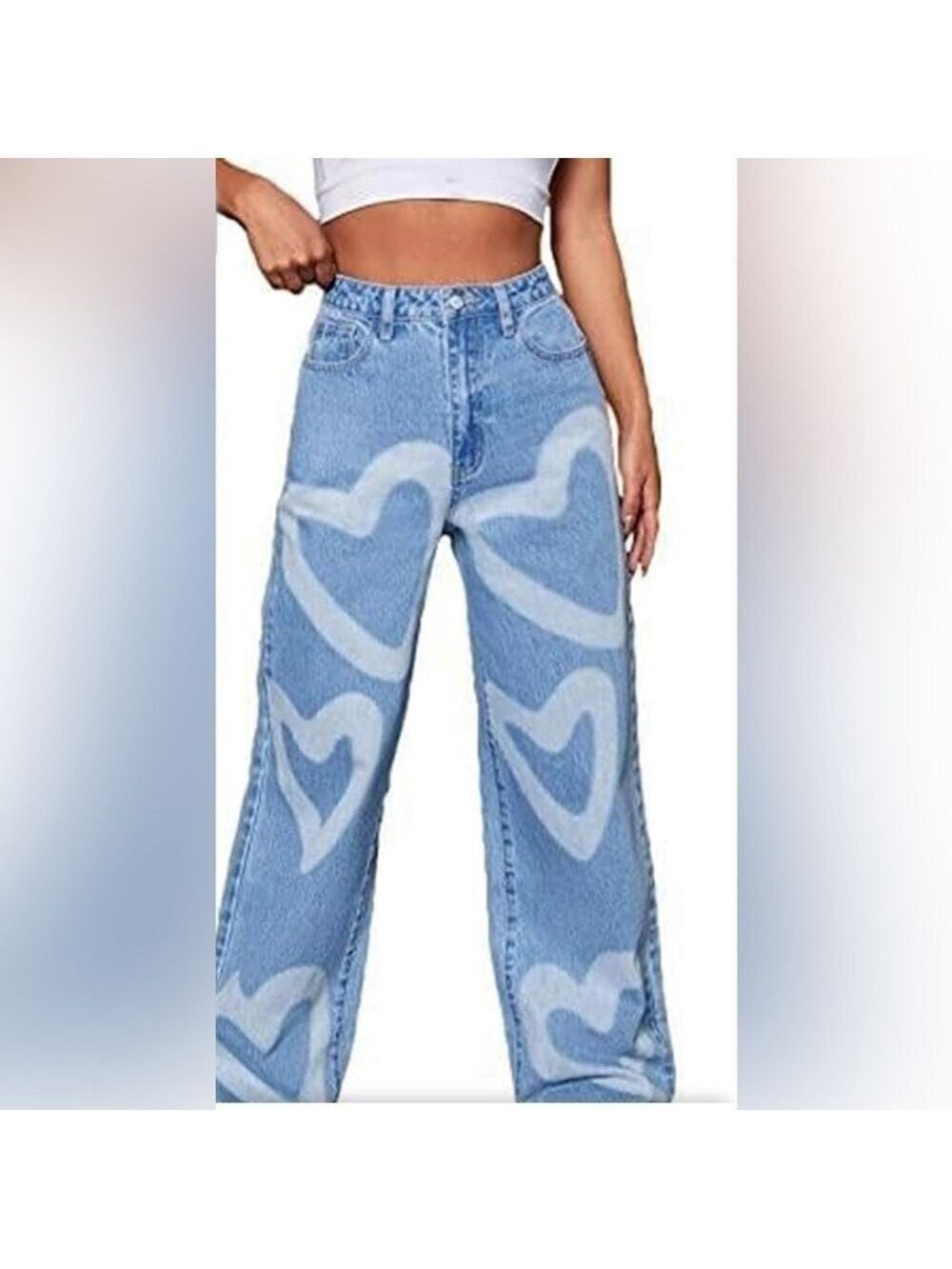 Colorful Natalie High Waisted, Wide Leg Heart Jeans in light Denim size 27 - Picture 4 of 11